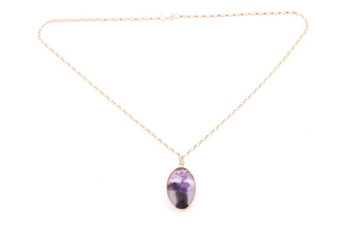 Lot 376 - A 9ct yellow gold, Blue John, and malachite...