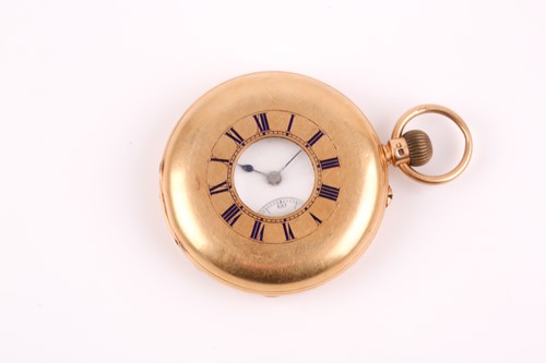 Lot 402 - An 18ct yellow gold half hunter pocket watch,...