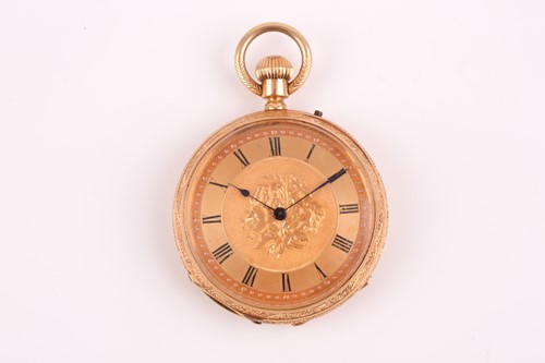 Lot 411 - An 18ct yellow gold cased open-face pocket...