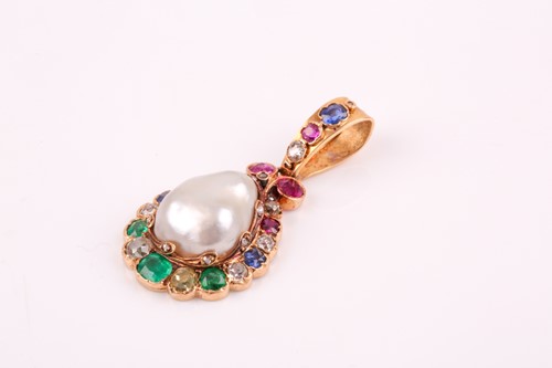 Lot 223 - A fine yellow metal, natural saltwater pearl,...
