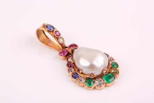 Lot 223 - A fine yellow metal, natural saltwater pearl,...