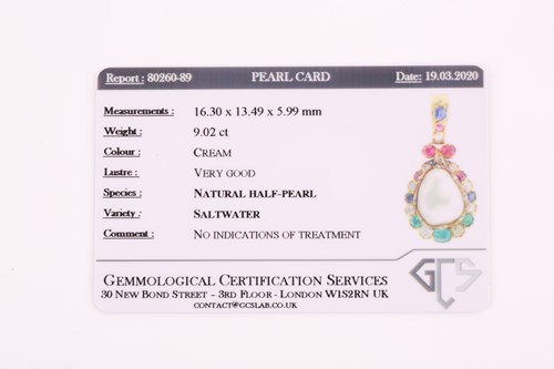 Lot 223 - A fine yellow metal, natural saltwater pearl,...