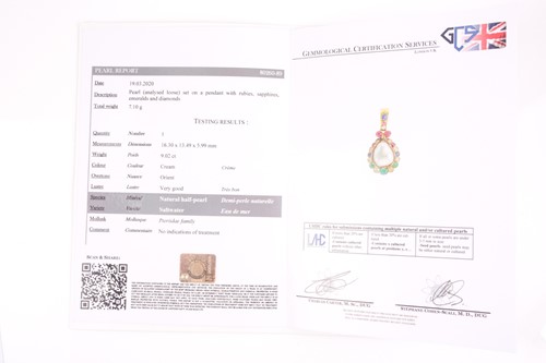 Lot 223 - A fine yellow metal, natural saltwater pearl,...