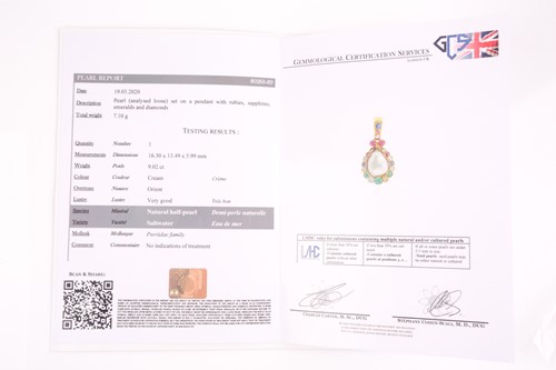 Lot 223 - A fine yellow metal, natural saltwater pearl,...