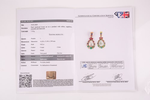 Lot 223 - A fine yellow metal, natural saltwater pearl,...