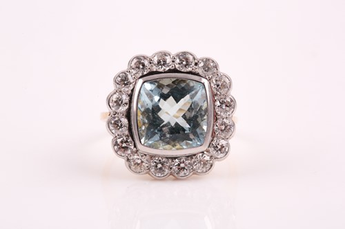 Lot 174 - An 18ct yellow gold, diamond, and aquamarine...