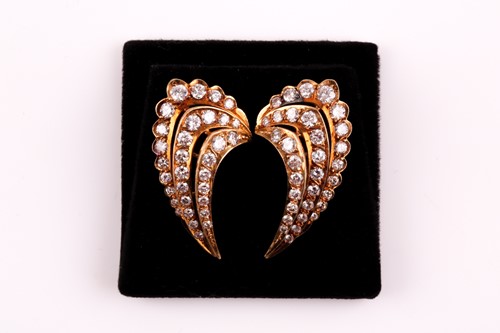 Lot 10 - A pair of 18ct yellow gold and diamond wing...