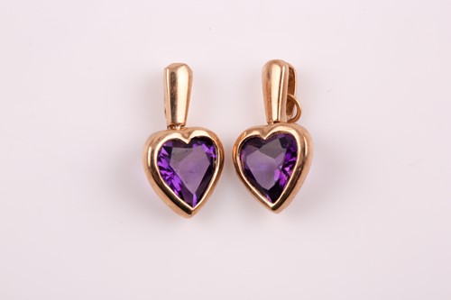 Lot 18 - A pair of 9ct yellow gold and amethyst...