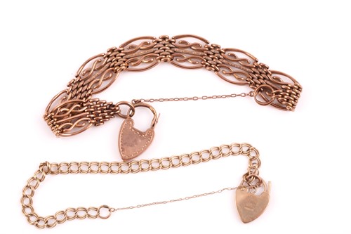 Lot 184 - A yellow metal fancy bar-link bracelet,...