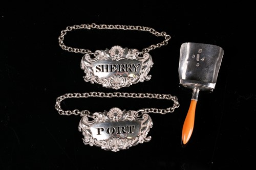 Lot 444 - A pair of Georgian silver decanter labels for...