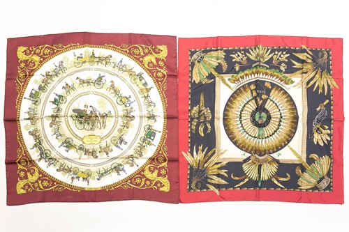 Lot 430 - Two Hermes silk scarves, 'Brazil' & 'La...