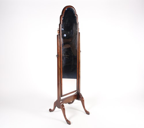 Lot 304 - A Queen Anne style walnut cheval mirror, early...