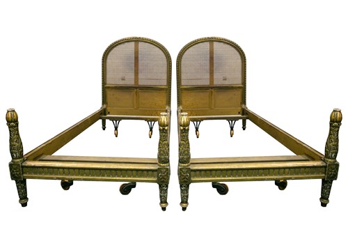 Lot 299 - A pair of French Louis XVI style carved wood...