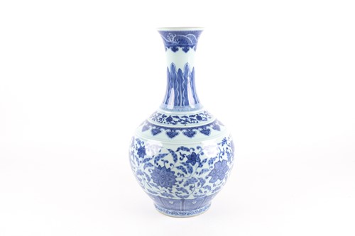 Lot 163 - A Chinese porcelain blue & white lotus vase,...