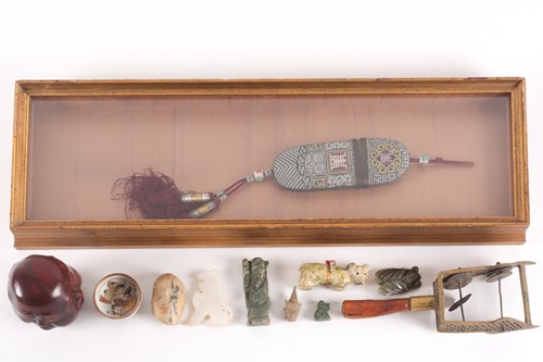Lot 78 - A framed Chinese embroidered spectacle case....