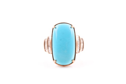 Lot 24 - A 9ct yellow gold, diamond, and turquoise ring,...