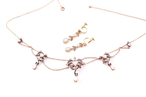 Lot 118 - Early 20th century opal and diamond swag...