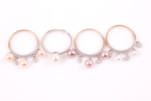Lot 224 - A set of 18ct white gold, diamond, and pearl...