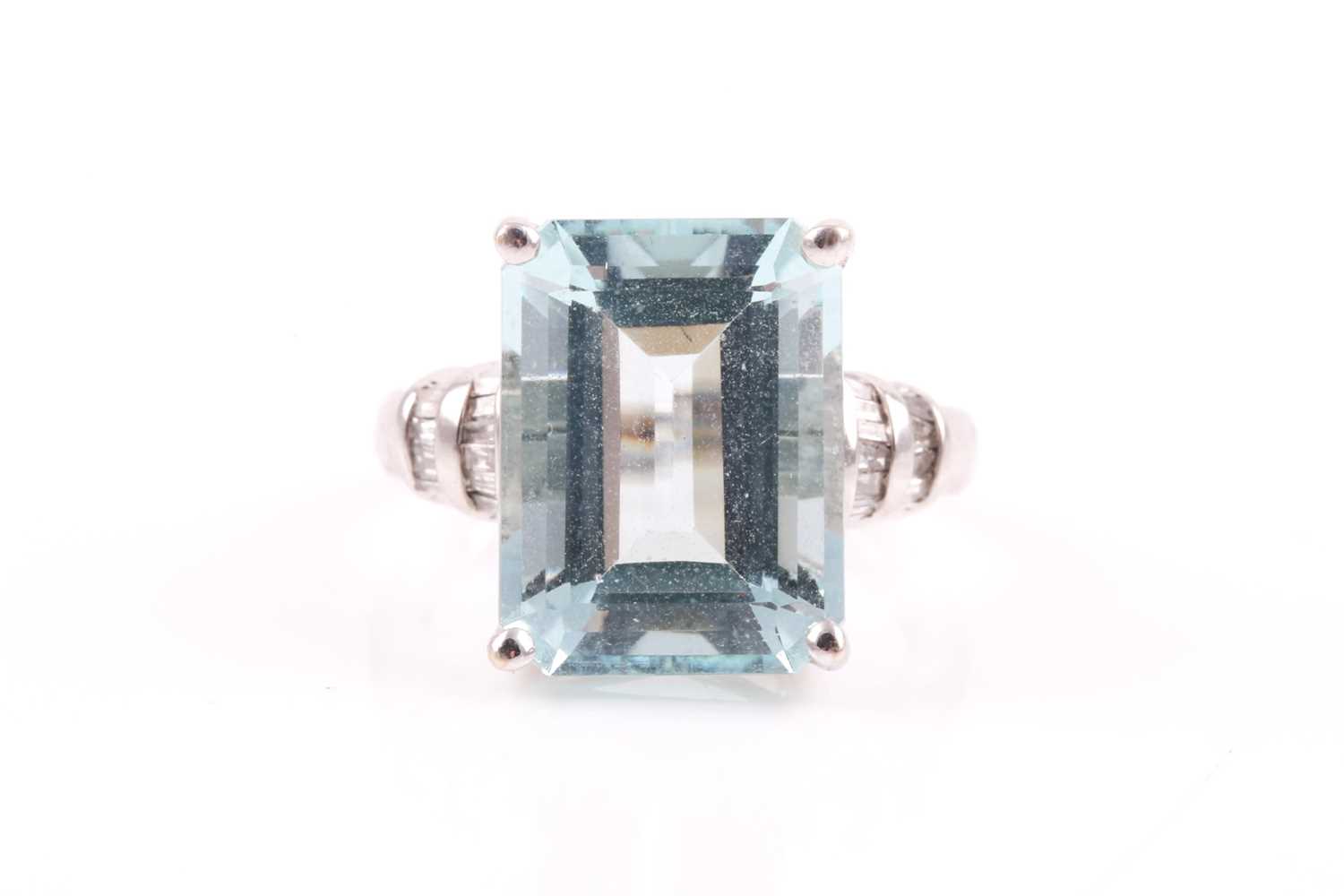 Lot 73 - A 14ct white gold, diamond, and aquamarine...