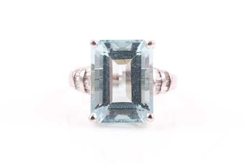 Lot 73 - A 14ct white gold, diamond, and aquamarine...