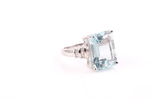 Lot 73 - A 14ct white gold, diamond, and aquamarine...