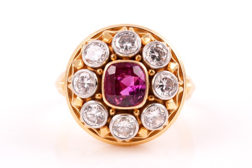 Lot 142 - An 18ct yellow gold, diamond and sapphire...