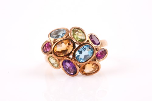 Lot 157 - A 9ct yellow gold and multi-gem cocktail ring,...