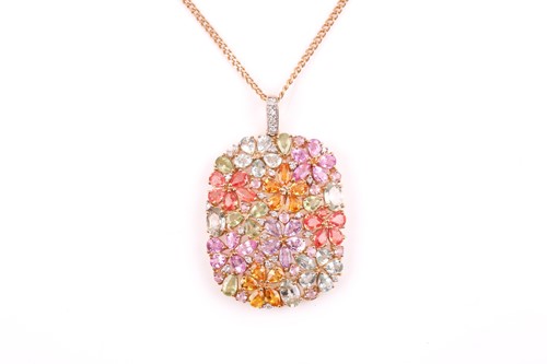 Lot 184 - A 9ct yellow gold and multi-gem floral pendant,...