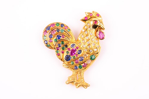 Lot 91 - A yellow gold, diamond, and gem-set cockerel...