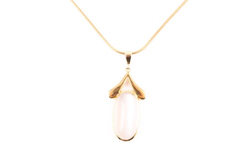 Lot 119 - A yellow metal and moonstone pendant, set with...