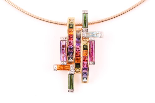 Lot 209 - An 18ct yellow gold and multi-gem pendant by...