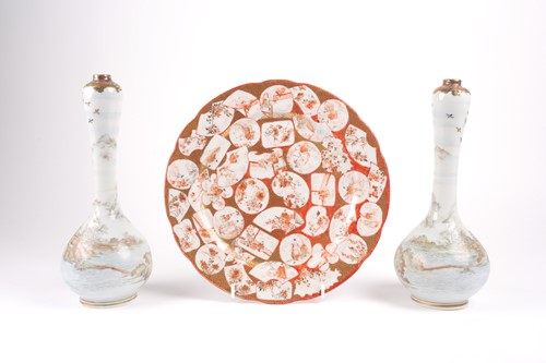Lot 103 - A good Kutani fan plate, Meiji period, painted...