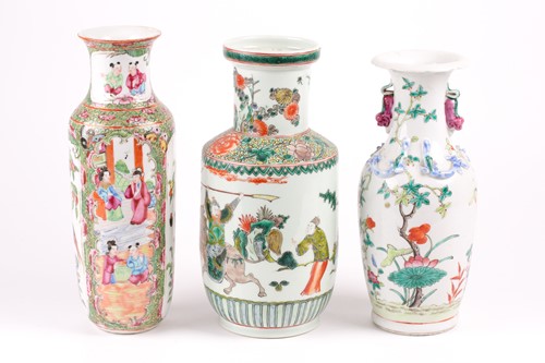 Lot 90 - A Chinese famille verte rouleau vase, 19th...