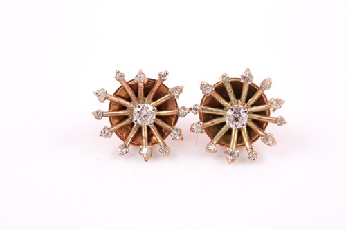 Lot 131 - A pair of yellow metal and diamond convertable...