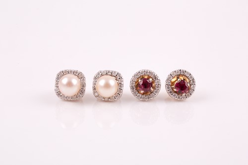 Lot 17 - A pair of yellow metal, diamond, and ruby...