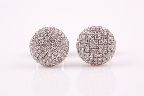 Lot 141 - A pair of 18ct white gold and diamond earrings,...