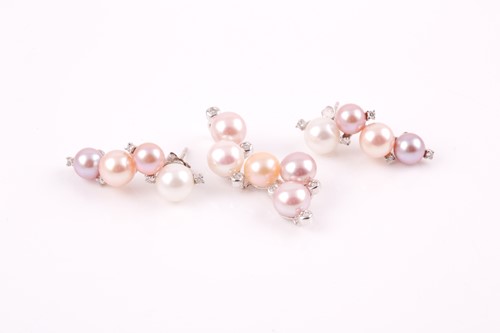 Lot 55 - A pair of 18ct white gold, diamond and pearl...