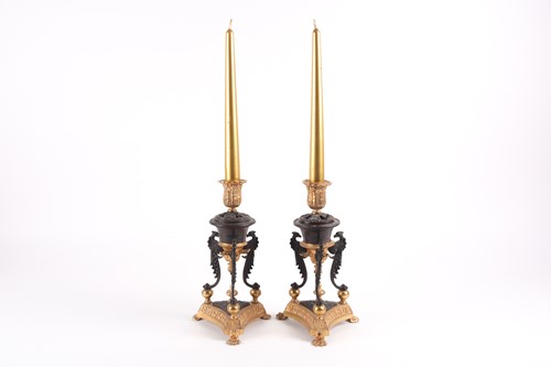 Lot 416 - A pair of bronze and ormolu Empire style...