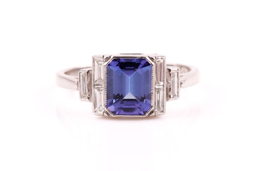 Lot 316 - A platinum, diamond, and tanzanite ring, set...