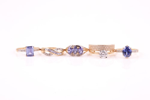 Lot 254 - Three tanzanite and diamond rings; a crossover...