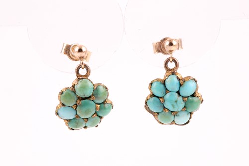 Lot 262 - A pair of yellow metal and turquoise floral...