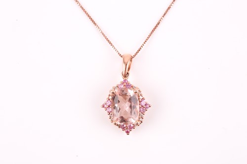 Lot 250 - A 9ct rose gold and morganite pendant, the...