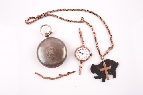 Lot 286 - A 9ct rose gold necklace, converted watch...