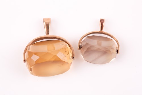 Lot 390 - A yellow metal and citrine coloured glass fob,...