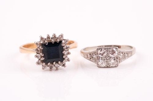Lot 242 - A white metal and diamond ring, the square top...