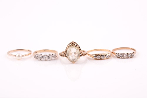 Lot 249 - A yellow metal and old-cut five stone diamond...
