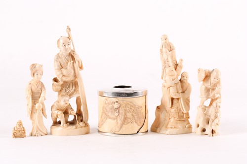 Lot 128 - A collection of Japanese ivory okimonos, Meiji...