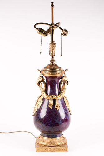 Lot 132 - A large Chinese flambe glazed vase with French...