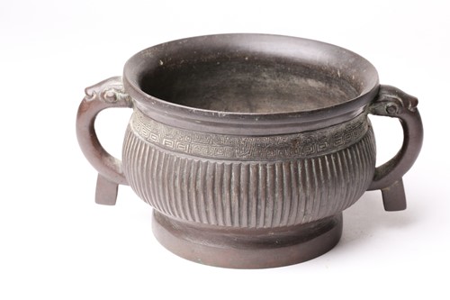 Lot 136 - A Chinese bronze censer, late Qing, with...