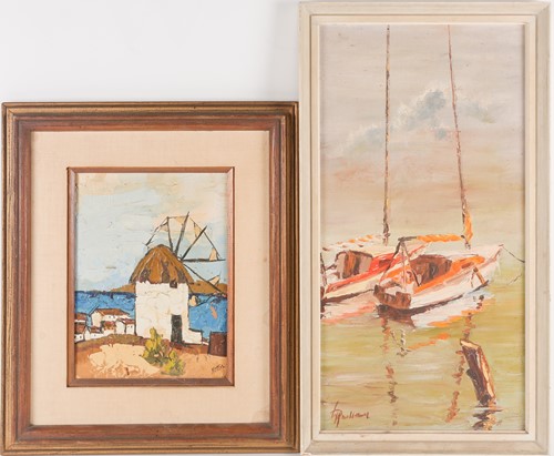 Lot 12 - Wallace Hugh Hulley (b.1931)?, two boats on...